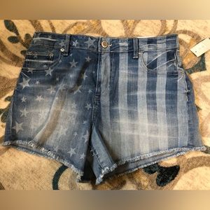 New w/ tags, Maurice’s High Rise Denim Shorts, Stars & Stripes, Size 12